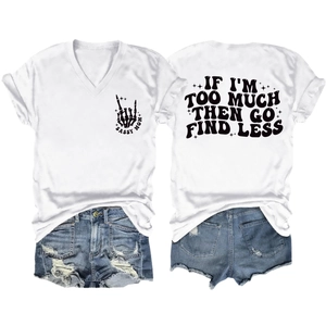 Front and back view of V-neck Sassy Mom T-shirt with vintage quote and ripped denim shorts