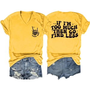 Front and back view of yellow V-neck T-shirt with Sassy Mom and quote print