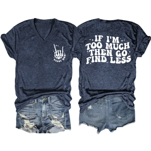 Front and back view of a navy V-neck T-shirt and distressed denim shorts summer set