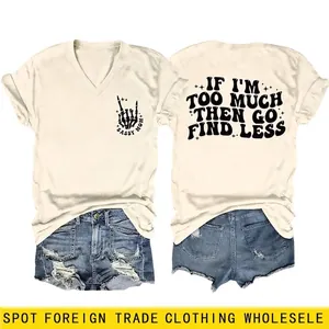 Women's Casual V-Neck Short Sleeve T-Shirt Top Printed Letter Slogan Cotton Polyester Blend Summer Fashion Streetwear Top