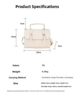 Detailed size specifications for the cream white crossbody bag measuring 18x14x7cm
