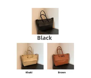Three minimalist tote bags in black, khaki, and brown faux leather for daily commuting