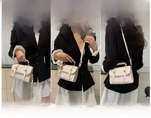 Borsa crema mostrata in tre stili: a mano, a spalla e a tracolla per un look versatile