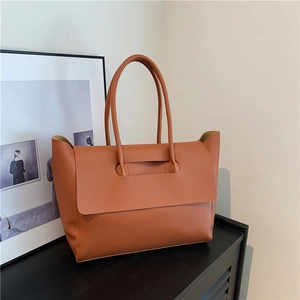 Women's Minimalist Large Capacity PU Leather Tote Bag Retro Commuter Shoulder Bag Solid Color Casual Fashion Handbag