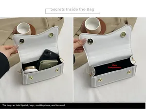 Vue détaillée de l'intérieur d'un sac bandoulière en cuir blanc montrant sa capacité