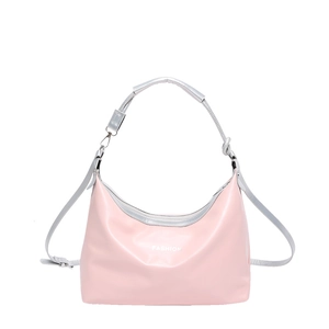 Pink minimalist tote bag with silver handle and fashion print for daily commute