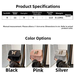 Detailed size chart and color options for the stylish crossbody small square bag