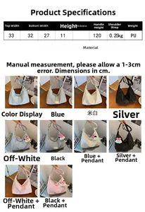 Size chart and color selection for PU leather shoulder bag with multi-color options