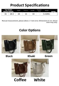 Detailed spec sheet and color options for large woven PU tote bag with chain strap