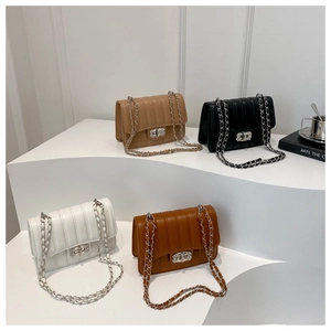 Minimalist quilted shoulder bags with chain straps and crystal locks in four elegant colors
