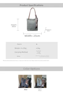 Schema dettagliato della borsa tote in tela con dimensioni e foulard decorativo