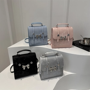 Vintage style butterfly bow backpack set in four colors with matte synthetic leather texture