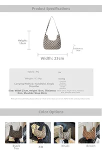 Detailed size specifications and color options for the crescent hobo shoulder bag