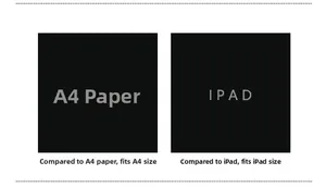 Straw tote size guide showing capacity for A4 paper and iPad in a minimalist layout