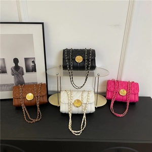 Chic quilted crossbody mini bags with gold circular clasp and chain strap in four colors