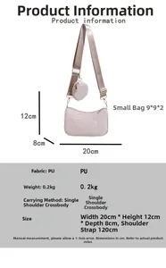 Spécifications de taille du sac bandoulière tressé crème avec petit porte-monnaie rond