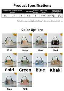 Detailed size chart and multi-color grid display for retro checkered box handbag with chain