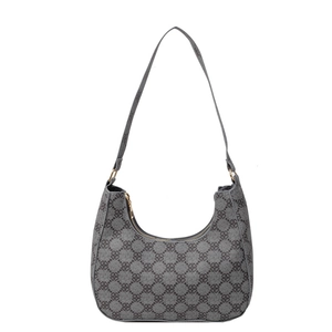 Grey hobo underarm bag with clover pattern and gold zipper in a minimalist design