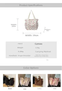 Spécifications de taille pour le sac fourre-tout en toile à motif de fraises et poids