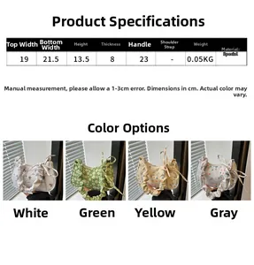 Detailed size chart with floral shoulder bag dimensions and available color options