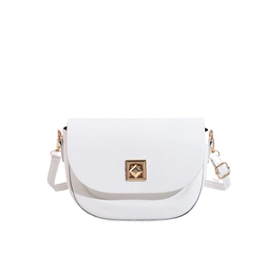 Sacoche selle blanche pour femme avec boucle métallique géométrique dorée élégante