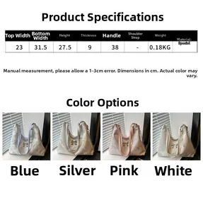 Detailed size chart and four color options for the large capacity jacquard tote bag
