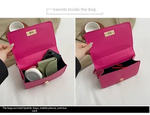 Vue intérieure du sac à bandoulière rose montrant le compartiment principal et sa capacité