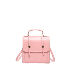 Chic pink preppy style backpack with double strap flap and gold hardware for women