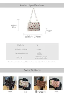 Floral corduroy shoulder bag dimensions 27x21x6cm with gold chain strap details