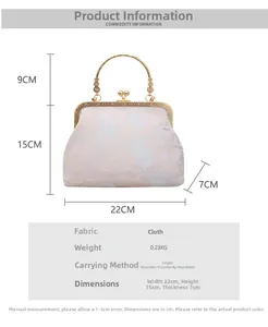 Dettagli e dimensioni della borsa qipao ricamata rosa con manico in metallo