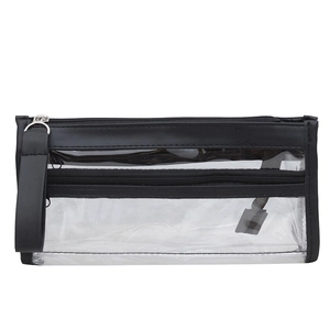 Borsa a mano trasparente in PVC con doppio scomparto a zip e bordo nero