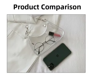 Size reference of a transparent PVC hobo bag with silver zipper on a white background