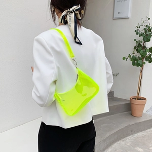 Women Fashion Transparent PVC Shoulder Bag Clear Fluorescent Underarm Bag Summer Minimalist Crossbody Bag Lady Purse