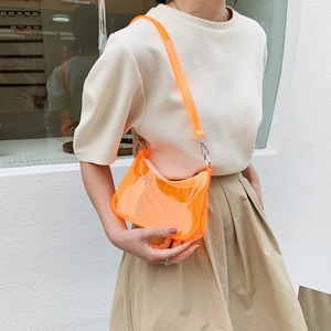 Chic vibrant orange transparent PVC hobo bag with adjustable strap for summer style