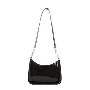 Glossy black underarm shoulder bag for women with polished patent leather finish