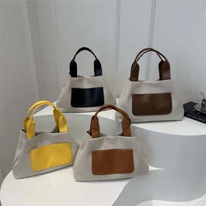 Chic woven canvas tote bag in four color contrast styles for summer fashion look