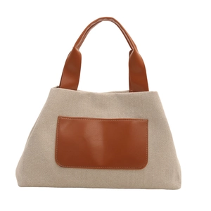 Contrast canvas tote bag with brown leather trim for stylish daily commuting and fashion