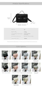 Detailed size chart and multi-color options for retro PU leather satchel crossbody bag