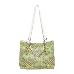 Elegant Chinese style jacquard tote bag with wave pattern and pearl flower chain