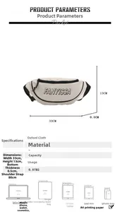 Gedetailleerde maatspecificaties voor de Oxford stoffen borsttas van 33 cm bij 13 cm