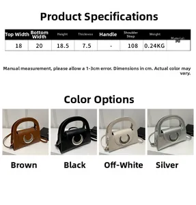 Detailed size chart and multi-color options for the stylish PU leather crescent handbag