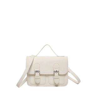Vintage cream white small square handbag with decorative buckles and adjustable strap