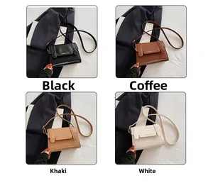 Detailed comparison of minimalist square leather bags in black, coffee, khaki, and white
