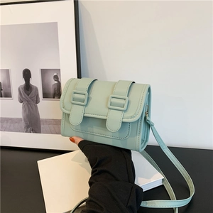 Women Crossbody Bag PU Leather Flip Cover Dual Buckle Straps Simple Retro Small Square Shoulder Bag Fashion Casual