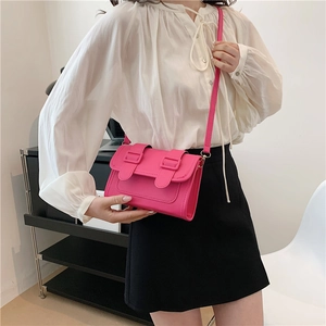 Fashionable bright pink crossbody small square bag for women in 2024 minimalist style