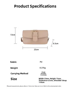 Détails du sac à bandoulière en cuir PU marron clair avec dimensions et poids 0,27 kg