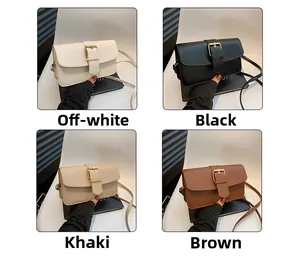 Collage de quatre sacs bandoulière minimalistes en beige, noir, kaki et marron