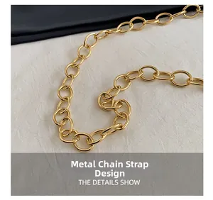 Close-up of premium gold-plated hardware chain strap for trendy shoulder bags