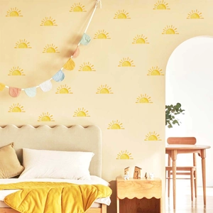 Sun Wall Stickers Watercolor Yellow PVC Removable Decals Boho Style For Kids Room Nursery Bedroom Playroom