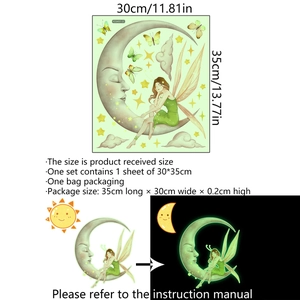 Glow in the dark wall stickers with moon, fairy and stars for home decoration